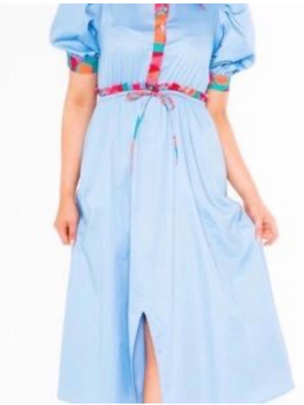 Alden Adair Blue Maxi Dress with Color-Block Trim and Tie Waist